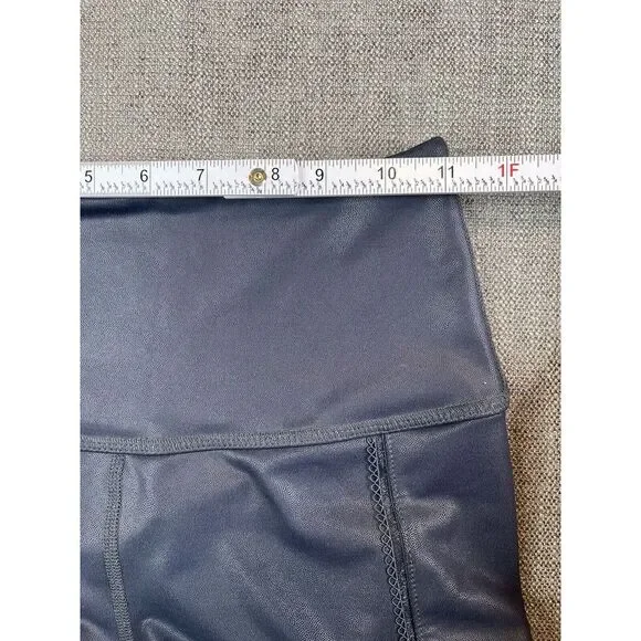 Beyond Yoga Leggings Womens (S) Navy Blue Leatherette High Waisted Midi - Picture 4 of 9